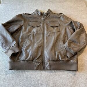 LEVI STRAUSS & CO Brown Faux‎ Bomber Leather Fleece Lined Jacket SZ XL